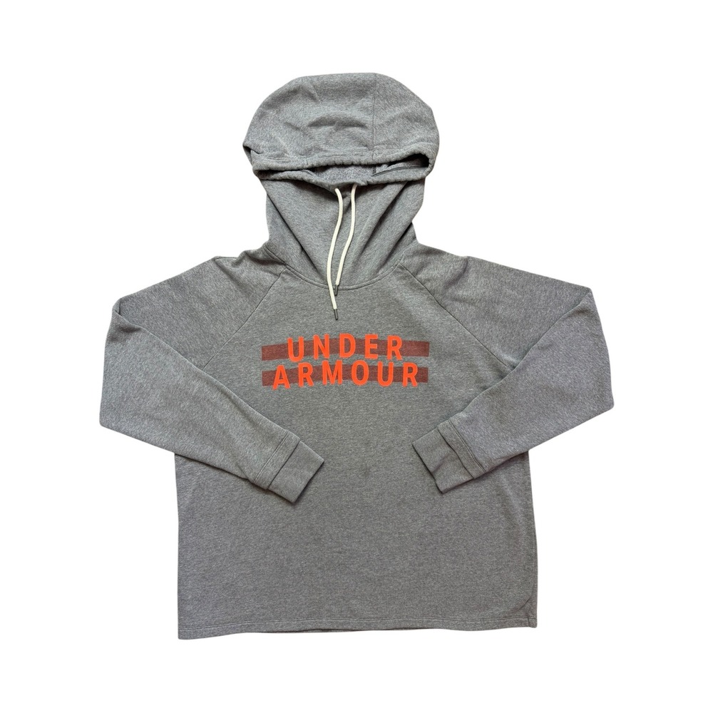 Under Armour Rival Fleece Logo Hoodie Gray Orange Women's XL Loose Pullover